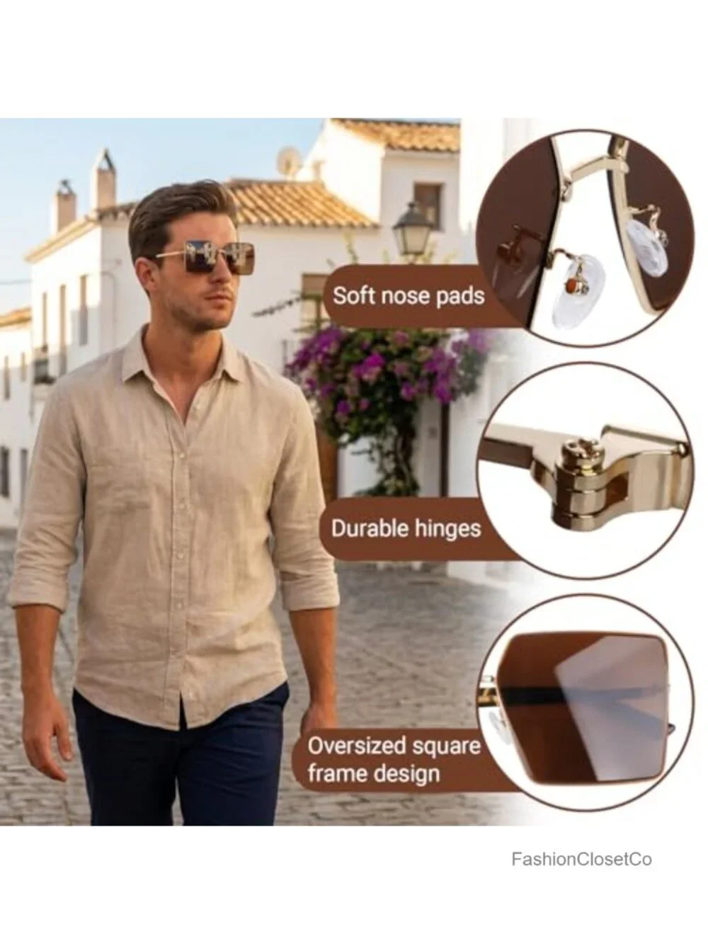 Oversized Square Sunglasses for Women Retro Metal Frame UV Protection